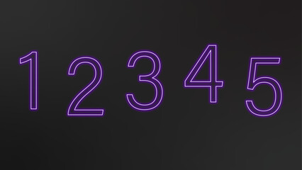Neon light numbers set with one two three four and five  vector design sign 