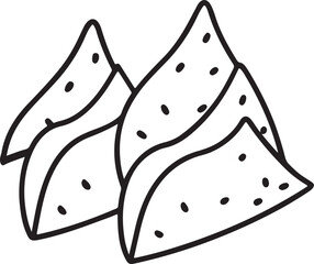 tasty crispy samosa line art, black outline, vector and illustration, coloring book page line art drawing