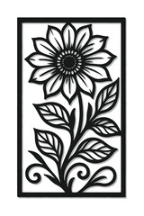 “Floral Cutout Wall Art Design – Black Silhouette Flower with Leaves”
