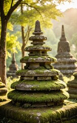 Fototapeta premium Serene Moss-Covered Pagoda in a Tranquil Asian Garden