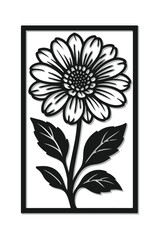 “Floral Cutout Wall Art Design – Black Silhouette Flower with Leaves”