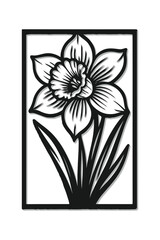 “Floral Cutout Wall Art Design – Black Silhouette Flower with Leaves”