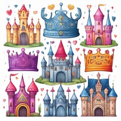 Naklejka premium set seamless pattern with castle
