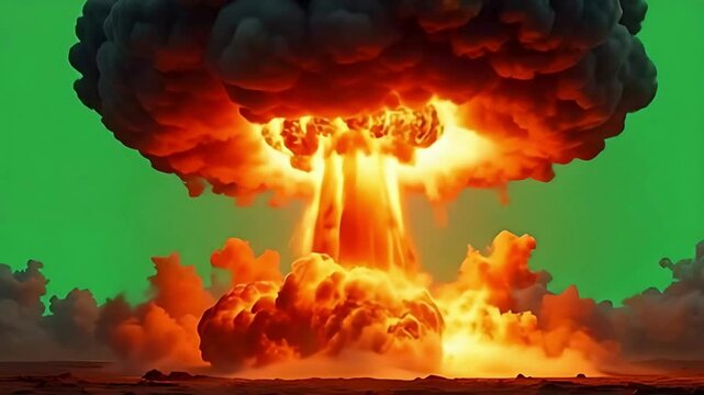 Nuclear explosion green screen footage for visual effects and motion graphics compositing use