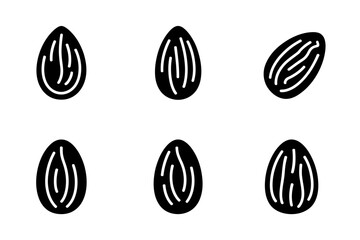 Almond nuts vector icon set healthy food snack diet