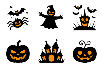 Halloween silhouettes vector spooky elements set