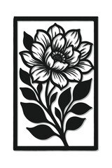 “Floral Cutout Wall Art Design – Black Silhouette Flower with Leaves”