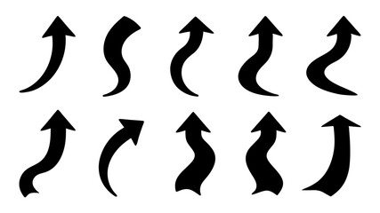 Arrow up icons. Set of curve rise increase arrows