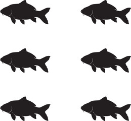 Silhouettes carp fish. Vector illustration set of sea carp fish silhouettes. 