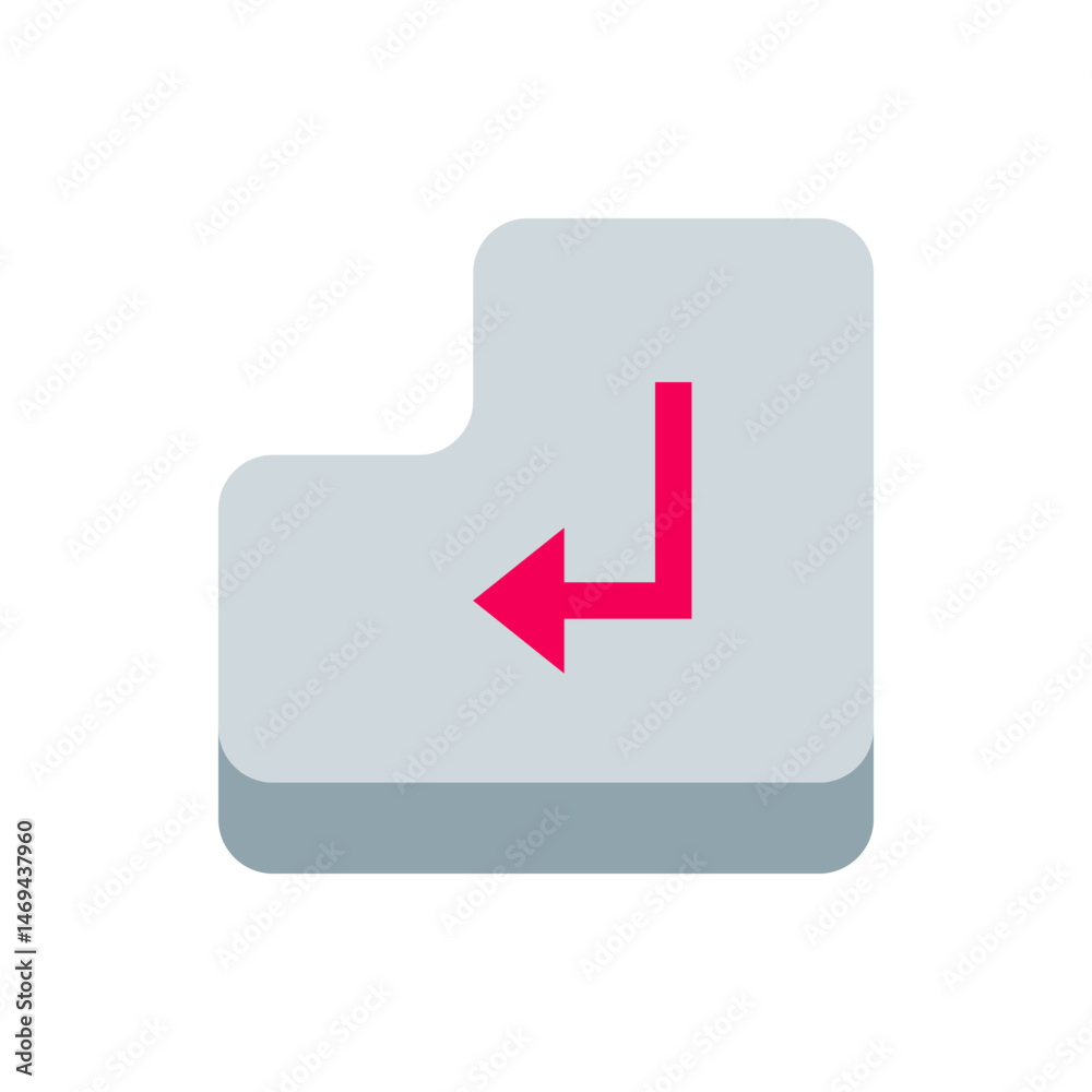 Poster illustration of an enter key with a pink arrow pointing left and then up on a gray keyboard button