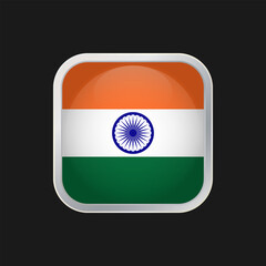 Vector icon of the Indian Flag. Square icon with rounded corners and silver borders