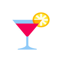 Illustration of a pink cocktail in a martini glass with a lemon slice on a white background image art