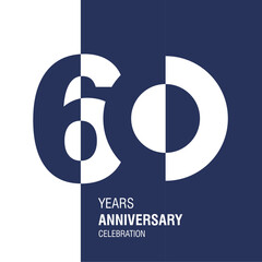 Anniversary logo design. Modern negative space set of numbers. 60 years blue white vector illustration