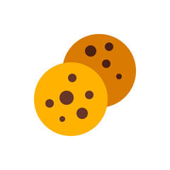 Two cookies one yellow and one brown with chocolate chips stacked on top of each other on white background