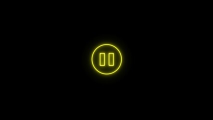 Glowing neon pause button icon. play button icon illustration on black background. Glowing neon audio player icon.