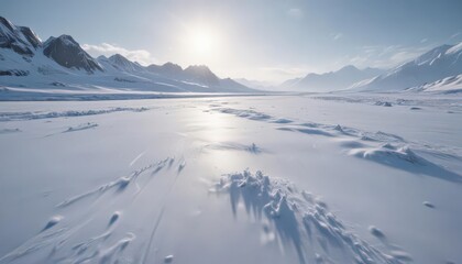 Frozen landscape, glistening snow drifts, icy textures,  arctic,  snowscape