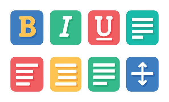 Text formatting icons set in flat style – typography, editing, text tools symbols