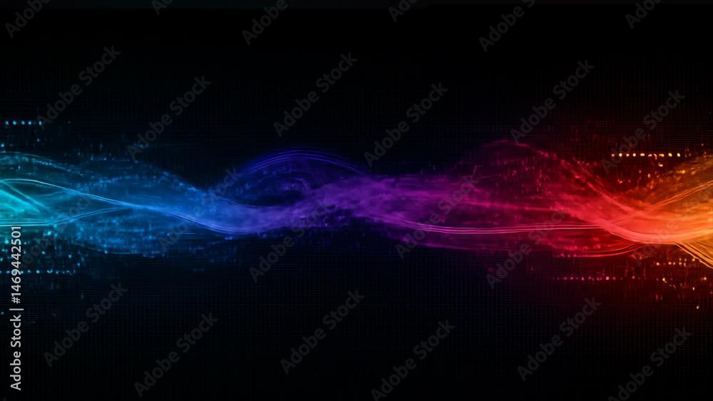 Poster abstract gradient light trails on dark background. flowing curved lines with pixel effect for dynami