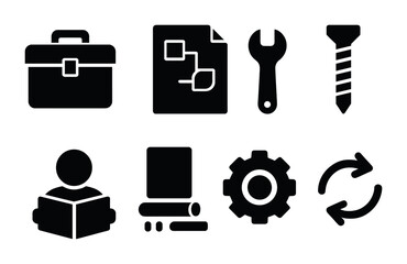 Business and office icons set – solid, filled, corporate and professional tools