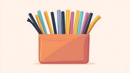 Colorful straws in orange holder.