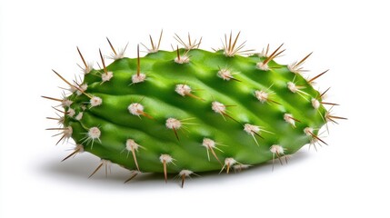 Fototapeta premium Vibrant Green Cactus with Prominent Spines on White Background