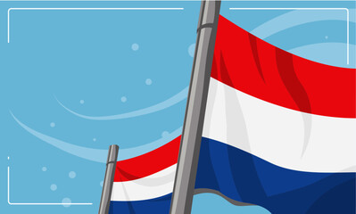 Dutch flag, waving flags on flagpoles – background, banner, vector illustration

