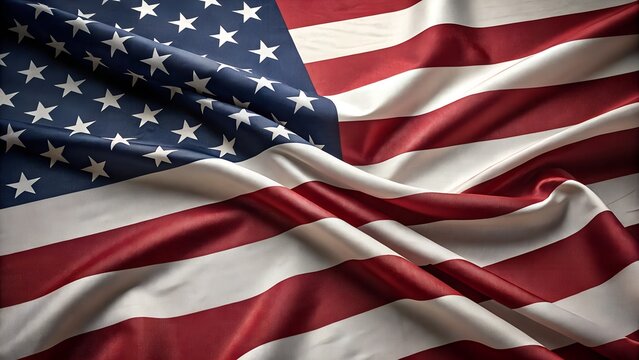 US Flag, with Waving Fabric Texture Close up full background