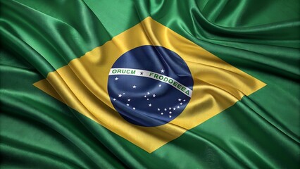 Brazil Flag, with Waving Fabric Texture Background