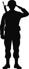 Silhouette of a Saluting Soldier with Rifle