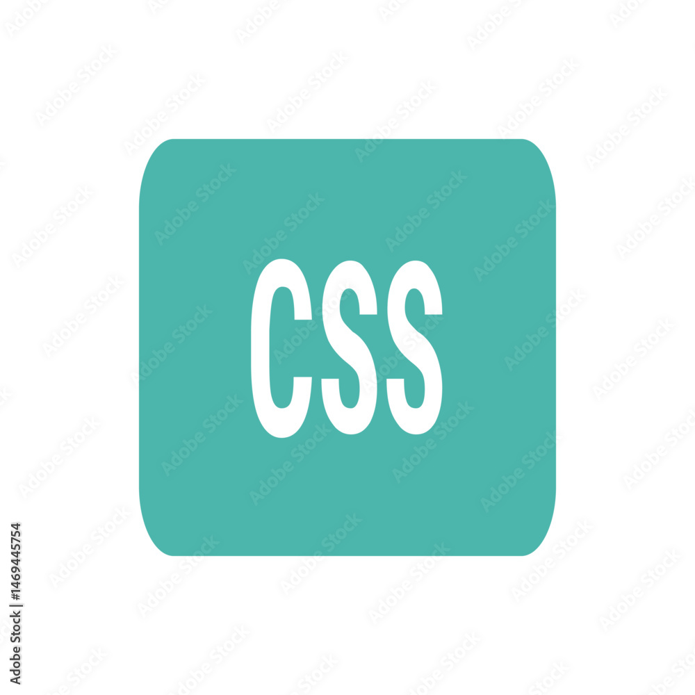 Poster illustration of a rounded rectangle in teal color with the letters css in white color centered in th