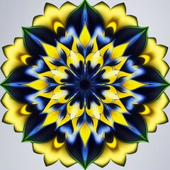Floral yellow-blue composition based on Ukrainian embroidery on a white background.