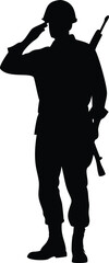 Silhouette of a Saluting Soldier with Rifle