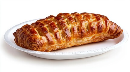 Golden Brown Lattice Top Pastry on White Plate