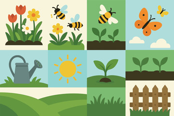 Gardening and nature icons set &ndash; flat, filled, plant and outdoor symbols