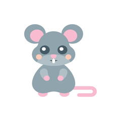 Illustration of a cartoon mouse with gray fur, pink ears, and a pink tail on a white background image