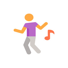 Illustration of a person with an orange head and arms dancing next to an orange musical note icon art