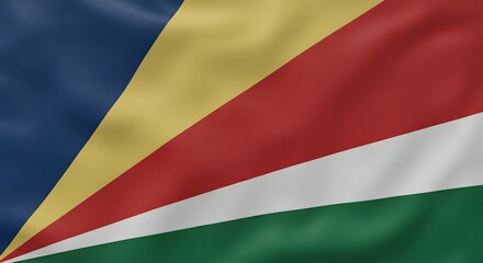 Obraz premium Seychelles Flag with Blue, Yellow, Red, White and Green Colors