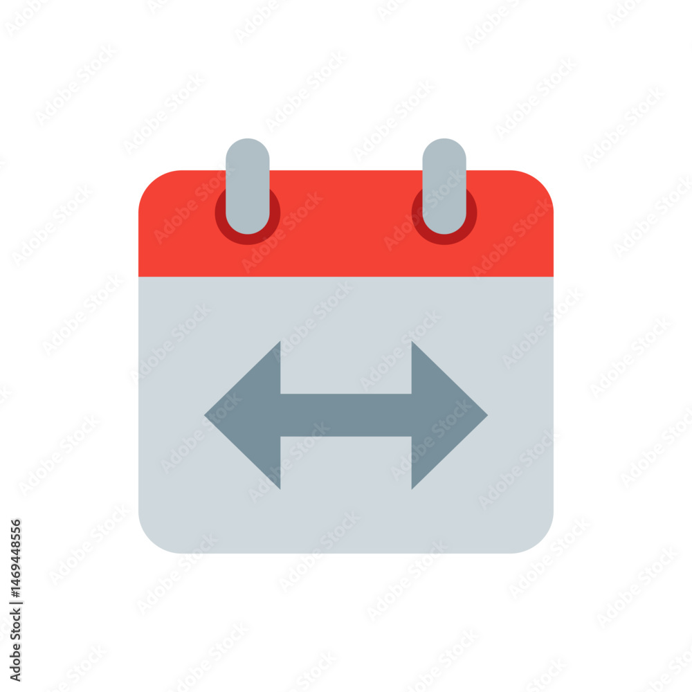 Poster a calendar icon with a red header and two grey arrows pointing in opposite directions centered on it