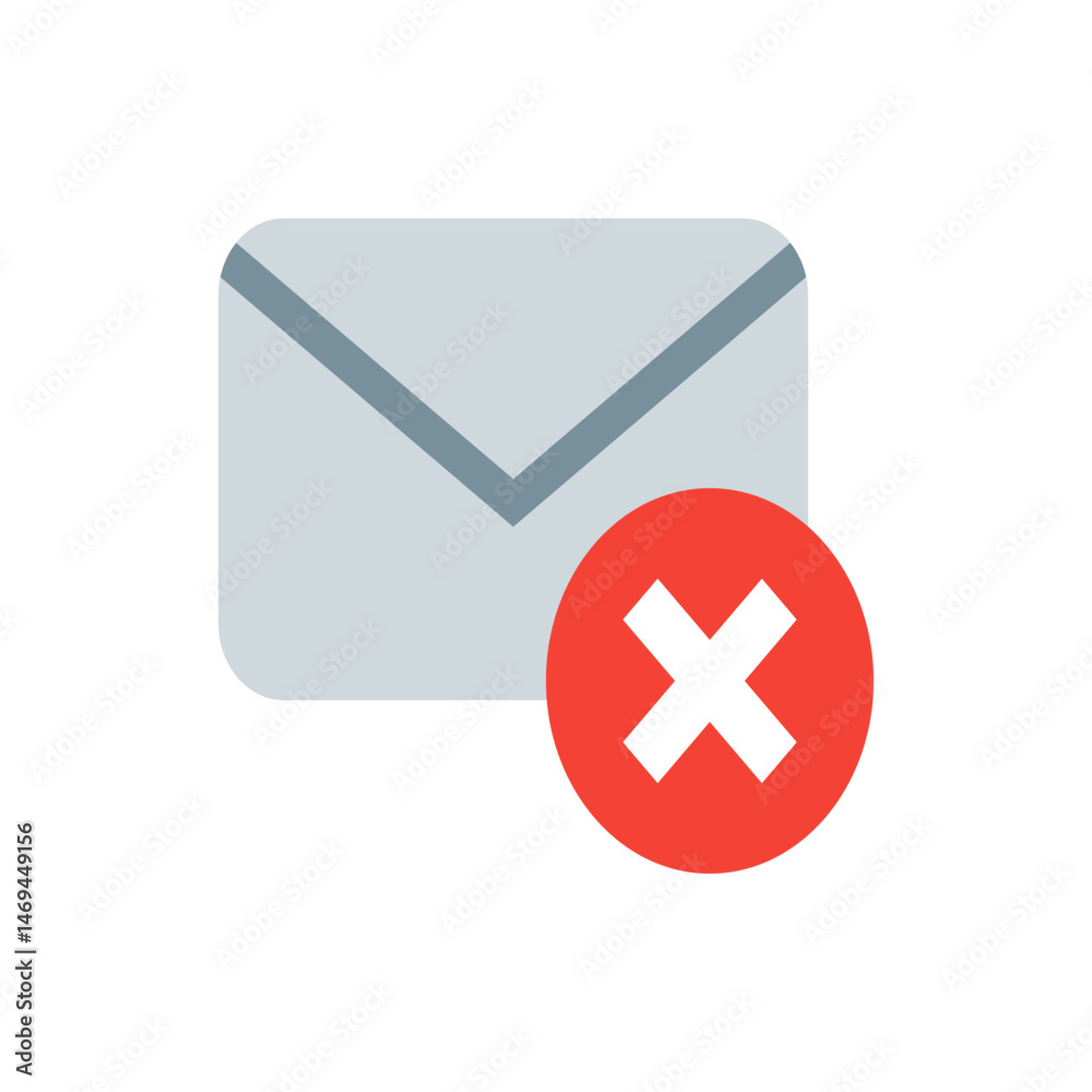 Poster email envelope with a red circle and a white x indicating rejection or error message notification sh