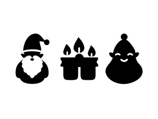 Christmas Gnome, Candles Cheerful Elf Silhouette Icons