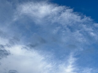 bright blue sky background with beautiful white clouds, clear sky in the afternoon