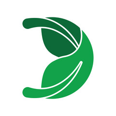 Modern green D-shaped logo formed by two stylized leaves with curved lines and white accents. A clean and eco-conscious design ideal for natural products, sustainability brands, or health industries.