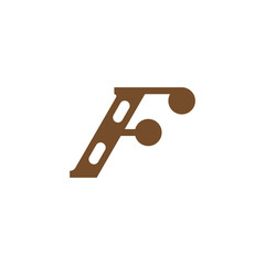 Stylized Brown F Letter Logo with Circuit-Inspired Elements