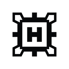 Black H monogram logo enclosed in a square gear-like frame, combining mechanical precision with bold simplicity. Ideal for manufacturing, engineering, machinery, or hardware-related business branding.