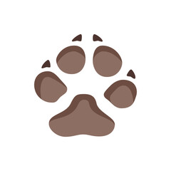 Illustration of a single brown paw print with visible pads and claws on a plain white background art