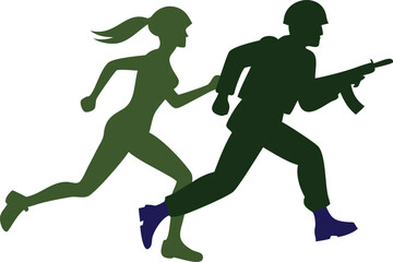 Silhouette of a Woman and Soldier Running
