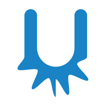 Abstract U-shaped logo in vivid blue with dynamic splash or burst elements at the base. A bold, modern design ideal for water-related brands, innovation startups, or creative environmental campaigns.