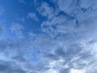 bright blue sky background with beautiful white clouds, clear sky in the afternoon