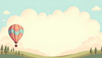 Soaring Dreams: An inspiring illustration showcases a hot air balloon floating gently amidst a dreamy sky, embodying freedom and adventure.