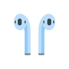 Illustration of two light blue wireless earbuds with black accents on a white background neatly arranged